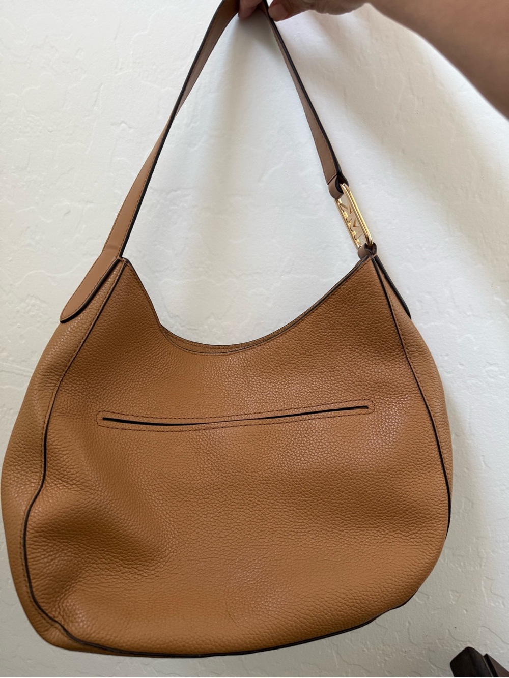 Michael Kors Tan Pebbled Leather Shoulder Hobo with Gold Hardware